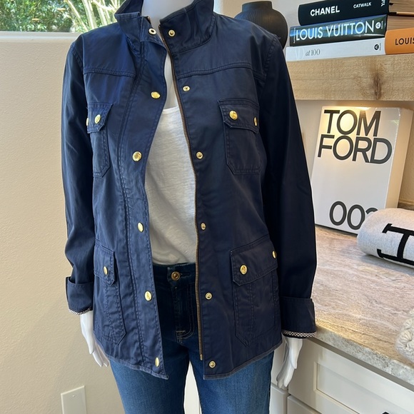 J Crew Women's Downtown Field Navy Blue Waxed Cotton Full Zip Jacket! Size M - Picture 5 of 16